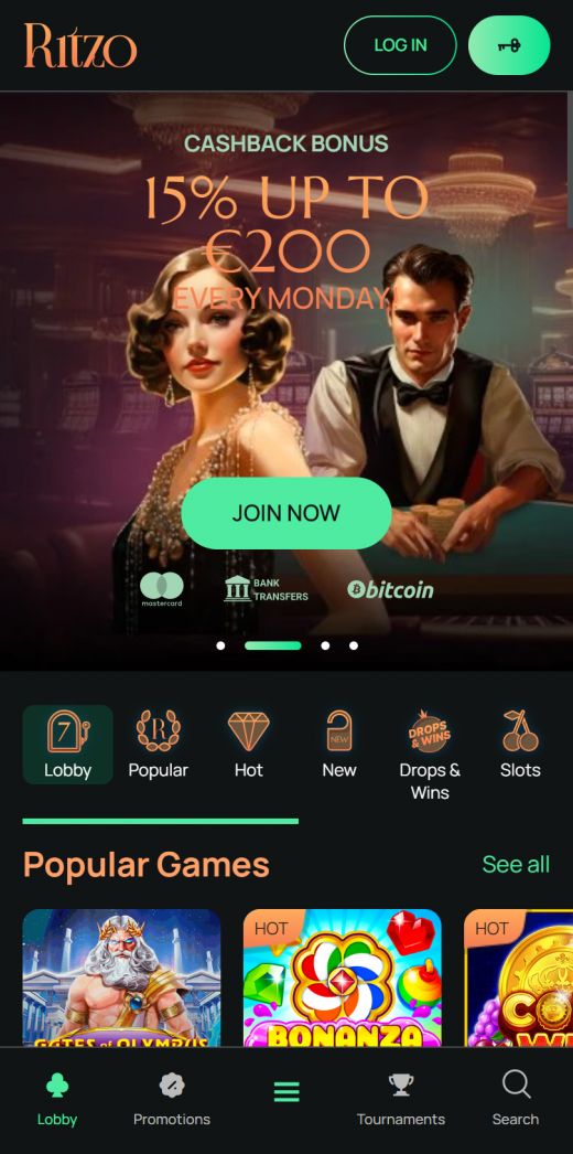 Ritzo Casino Apps Screenshot